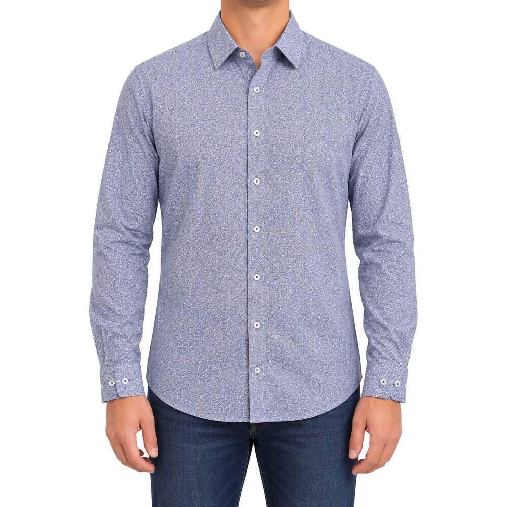 Nick Graham Everywhere Shirt Mens M Blue White Long Sleeve Stretch Modern Fit
